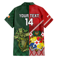 Custom Tonga And Ireland Rugby Family Matching Off Shoulder Maxi Dress and Hawaiian Shirt Ikale Tahi With Shamrocks LT14 - Polynesian Pride