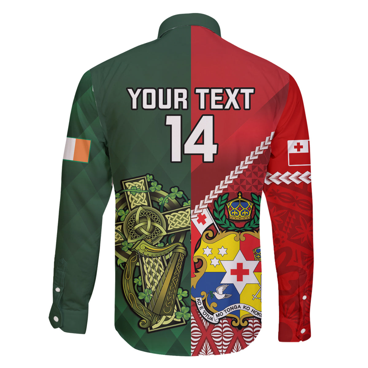 Custom Tonga And Ireland Rugby Family Matching Off Shoulder Short Dress and Hawaiian Shirt Ikale Tahi With Shamrocks LT14 - Polynesian Pride