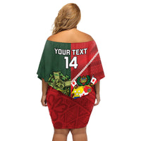 Custom Tonga And Ireland Rugby Family Matching Off Shoulder Short Dress and Hawaiian Shirt Ikale Tahi With Shamrocks LT14 - Polynesian Pride