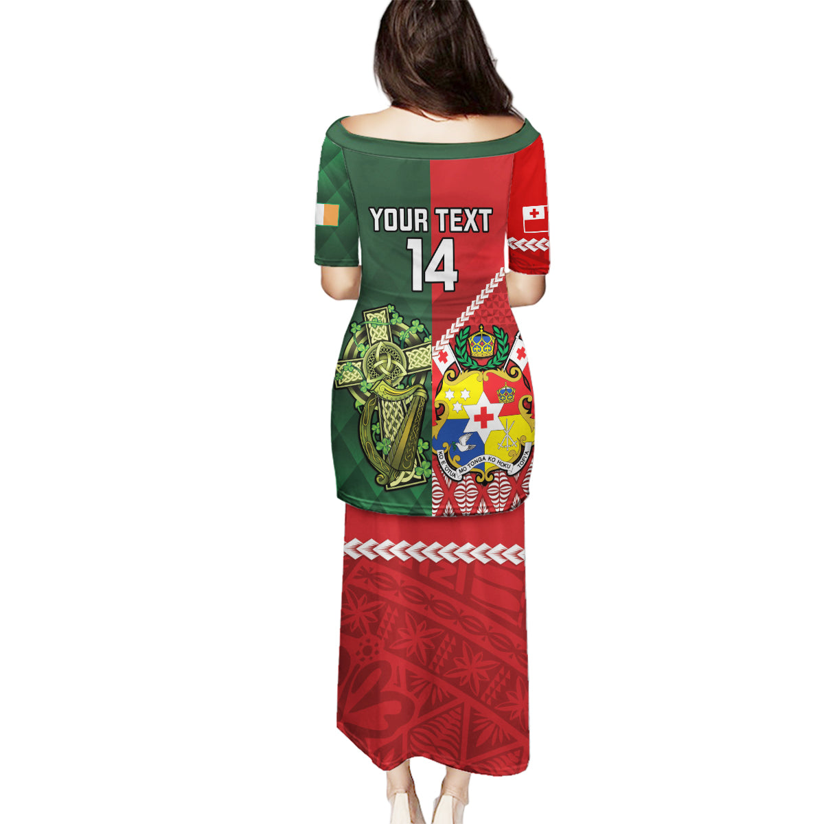 Custom Tonga And Ireland Rugby Family Matching Puletasi and Hawaiian Shirt Ikale Tahi With Shamrocks LT14 - Polynesian Pride