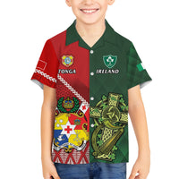 Custom Tonga And Ireland Rugby Family Matching Summer Maxi Dress and Hawaiian Shirt Ikale Tahi With Shamrocks LT14 Son's Shirt Red - Polynesian Pride