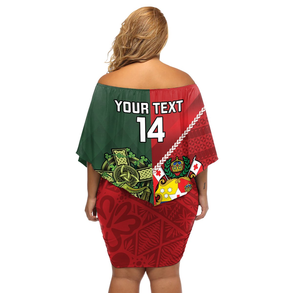 Custom Samoa And Ireland Rugby Off Shoulder Short Dress Ikale Tahi With Shamrocks