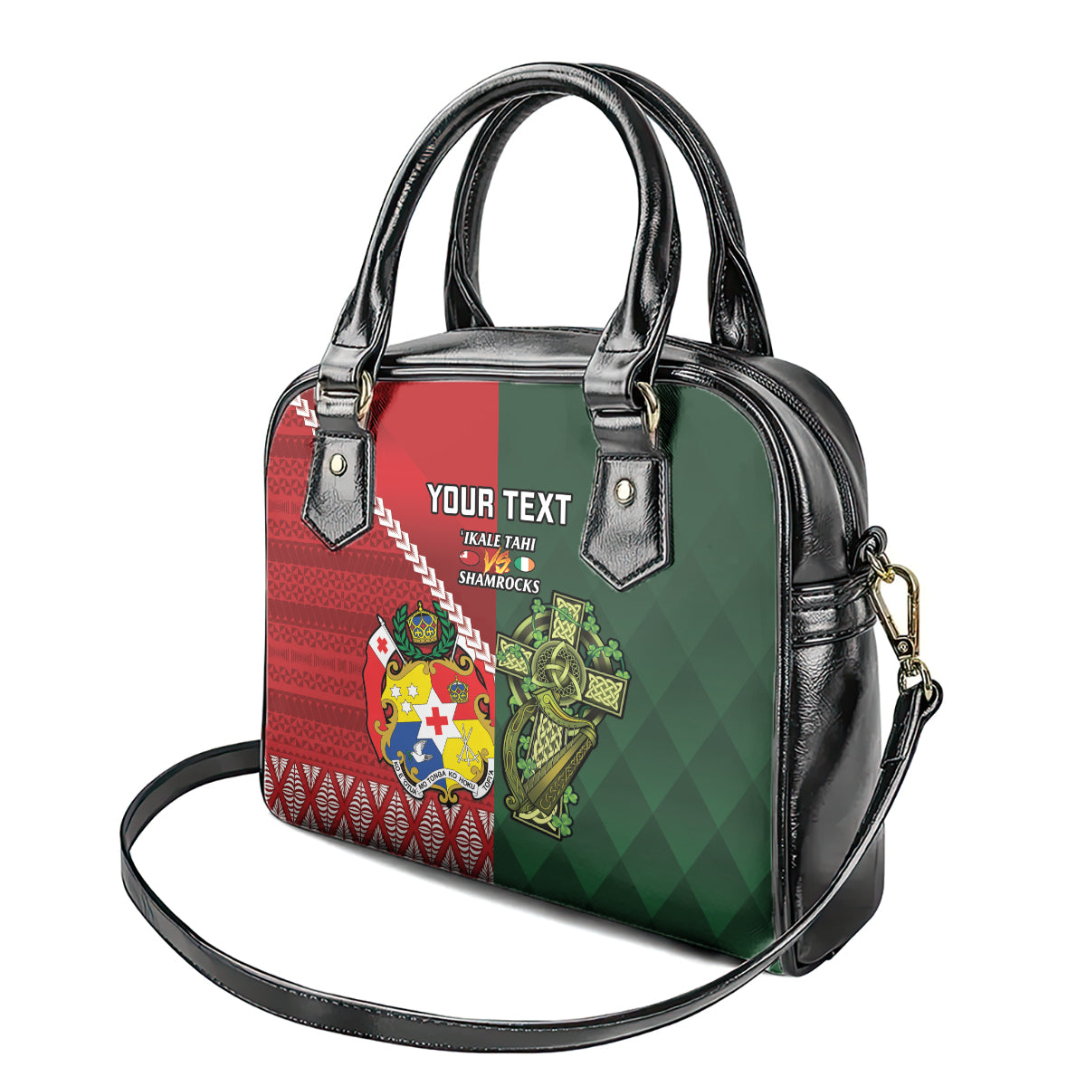Custom Samoa And Ireland Rugby Shoulder Handbag Ikale Tahi With Shamrocks