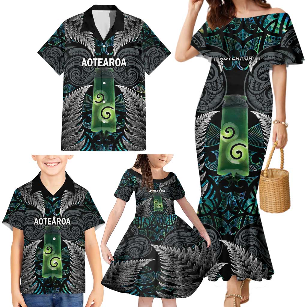 Personalised New Zealand Toki Family Matching Mermaid Dress and Hawaiian Shirt Silver Fern Mix Aotearoa Maori Pattern LT14 - Polynesian Pride