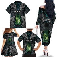 Personalised New Zealand Toki Family Matching Off The Shoulder Long Sleeve Dress and Hawaiian Shirt Silver Fern Mix Aotearoa Maori Pattern LT14 - Polynesian Pride