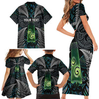 Personalised New Zealand Toki Family Matching Short Sleeve Bodycon Dress and Hawaiian Shirt Silver Fern Mix Aotearoa Maori Pattern LT14 - Polynesian Pride
