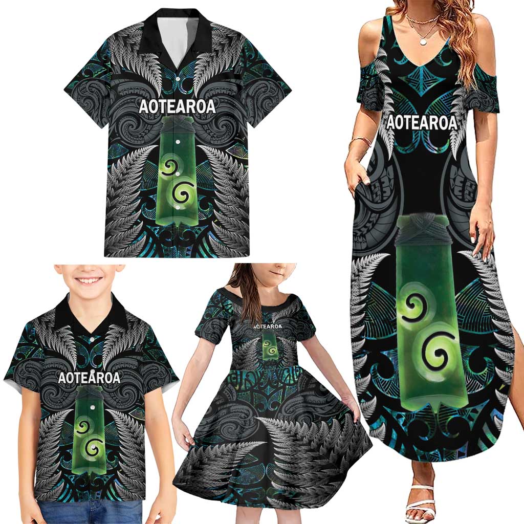 Personalised New Zealand Toki Family Matching Summer Maxi Dress and Hawaiian Shirt Silver Fern Mix Aotearoa Maori Pattern LT14 - Polynesian Pride