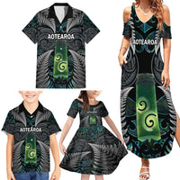 Personalised New Zealand Toki Family Matching Summer Maxi Dress and Hawaiian Shirt Silver Fern Mix Aotearoa Maori Pattern LT14 - Polynesian Pride