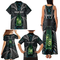 Personalised New Zealand Toki Family Matching Tank Maxi Dress and Hawaiian Shirt Silver Fern Mix Aotearoa Maori Pattern LT14 - Polynesian Pride