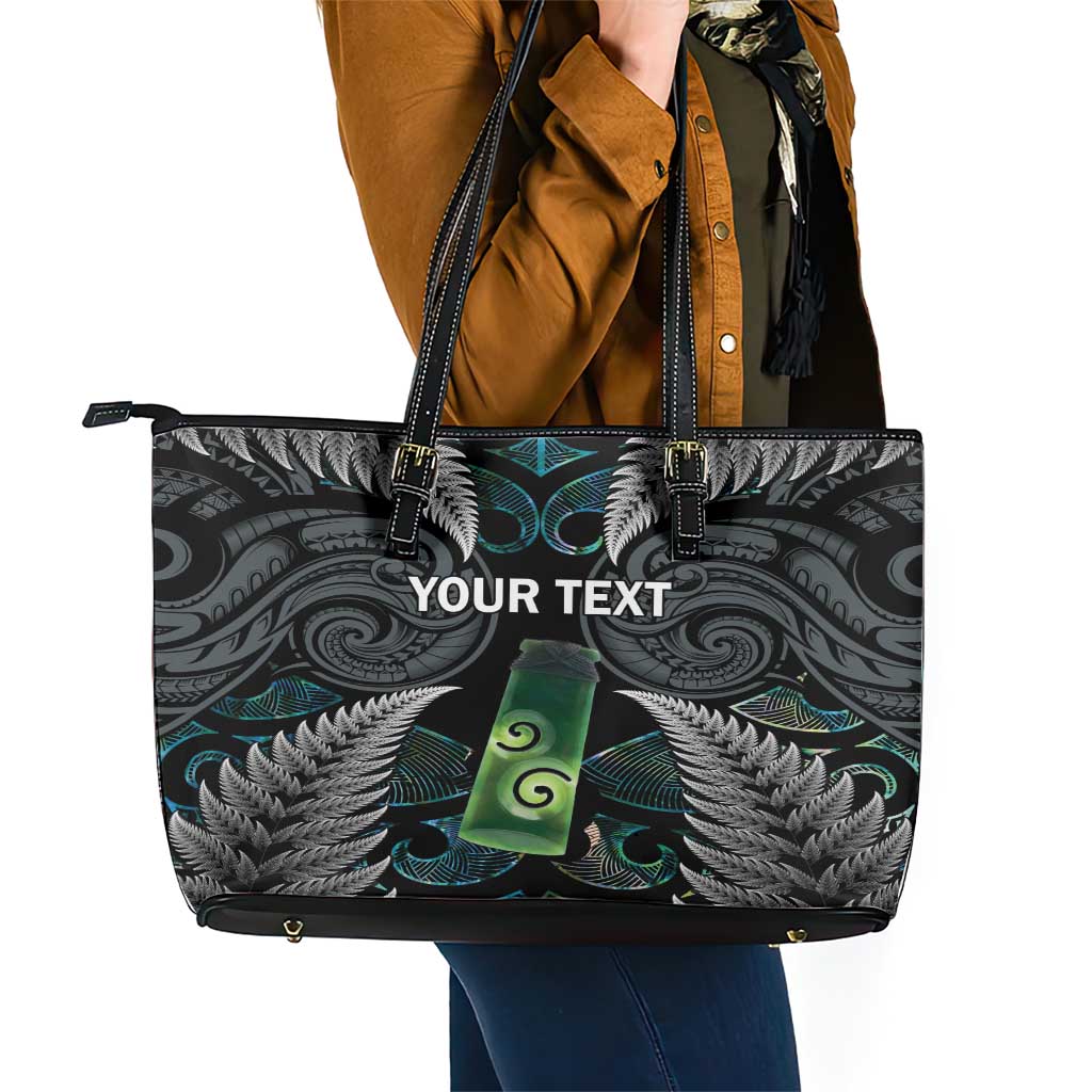 Personalised New Zealand Toki Leather Tote Bag Silver Fern Mix Aotearoa Maori Pattern LT14 - Polynesian Pride