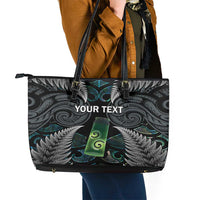 Personalised New Zealand Toki Leather Tote Bag Silver Fern Mix Aotearoa Maori Pattern LT14 - Polynesian Pride
