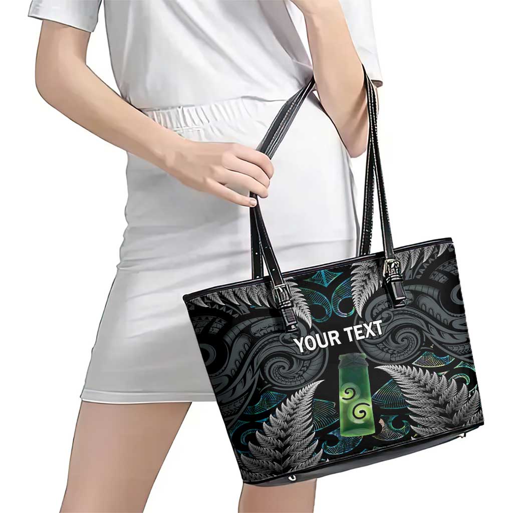 Personalised New Zealand Toki Leather Tote Bag Silver Fern Mix Aotearoa Maori Pattern LT14 - Polynesian Pride