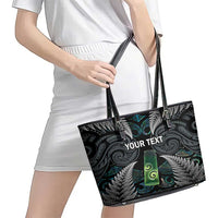 Personalised New Zealand Toki Leather Tote Bag Silver Fern Mix Aotearoa Maori Pattern LT14 - Polynesian Pride