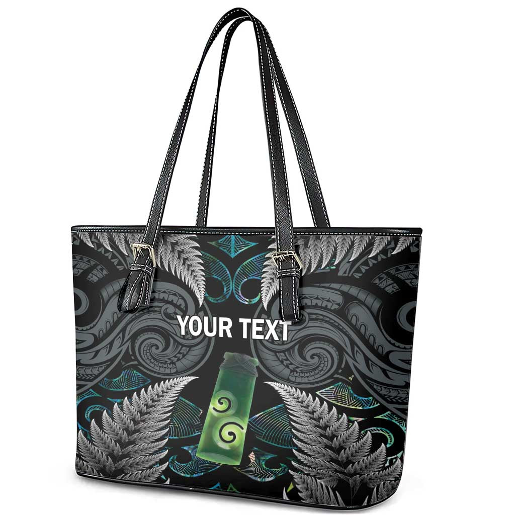 Personalised New Zealand Toki Leather Tote Bag Silver Fern Mix Aotearoa Maori Pattern LT14 - Polynesian Pride