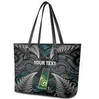 Personalised New Zealand Toki Leather Tote Bag Silver Fern Mix Aotearoa Maori Pattern LT14 - Polynesian Pride