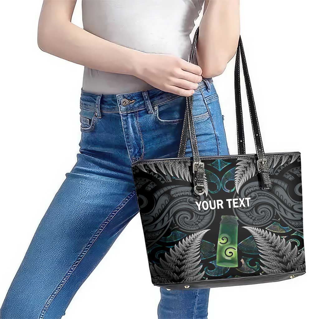Personalised New Zealand Toki Leather Tote Bag Silver Fern Mix Aotearoa Maori Pattern LT14 - Polynesian Pride