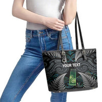 Personalised New Zealand Toki Leather Tote Bag Silver Fern Mix Aotearoa Maori Pattern LT14 - Polynesian Pride