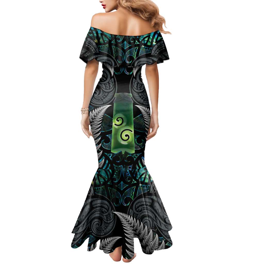 Personalised New Zealand Toki Mermaid Dress Silver Fern Mix Aotearoa Maori Pattern