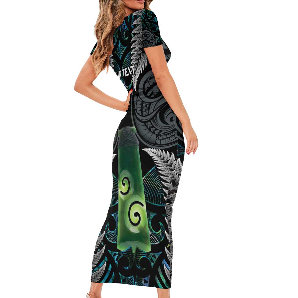 Personalised New Zealand Toki Short Sleeve Bodycon Dress Silver Fern Mix Aotearoa Maori Pattern LT14 - Polynesian Pride
