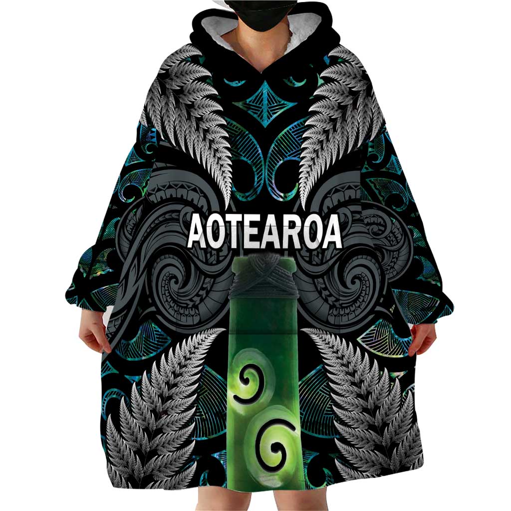 Personalised New Zealand Toki Wearable Blanket Hoodie Silver Fern Mix Aotearoa Maori Pattern LT14 - Polynesian Pride