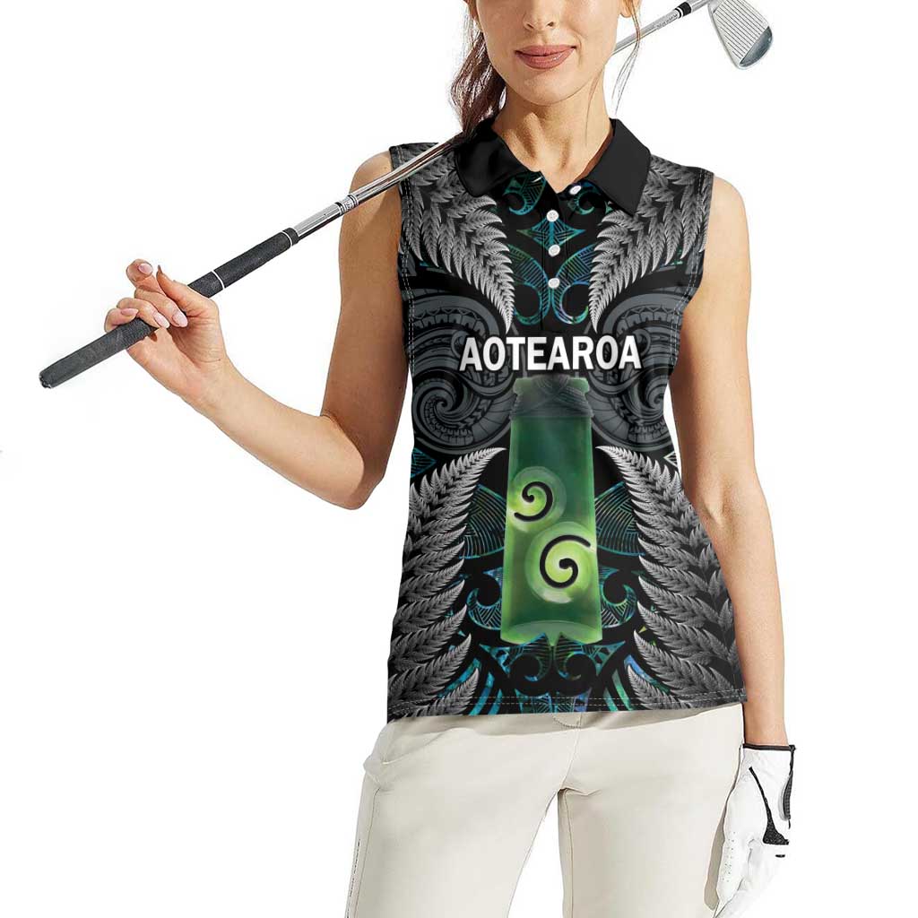 Personalised New Zealand Toki Women Sleeveless Polo Shirt Silver Fern Mix Aotearoa Maori Pattern LT14 - Polynesian Pride