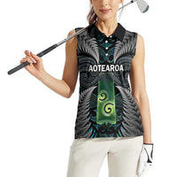 Personalised New Zealand Toki Women Sleeveless Polo Shirt Silver Fern Mix Aotearoa Maori Pattern LT14 - Polynesian Pride