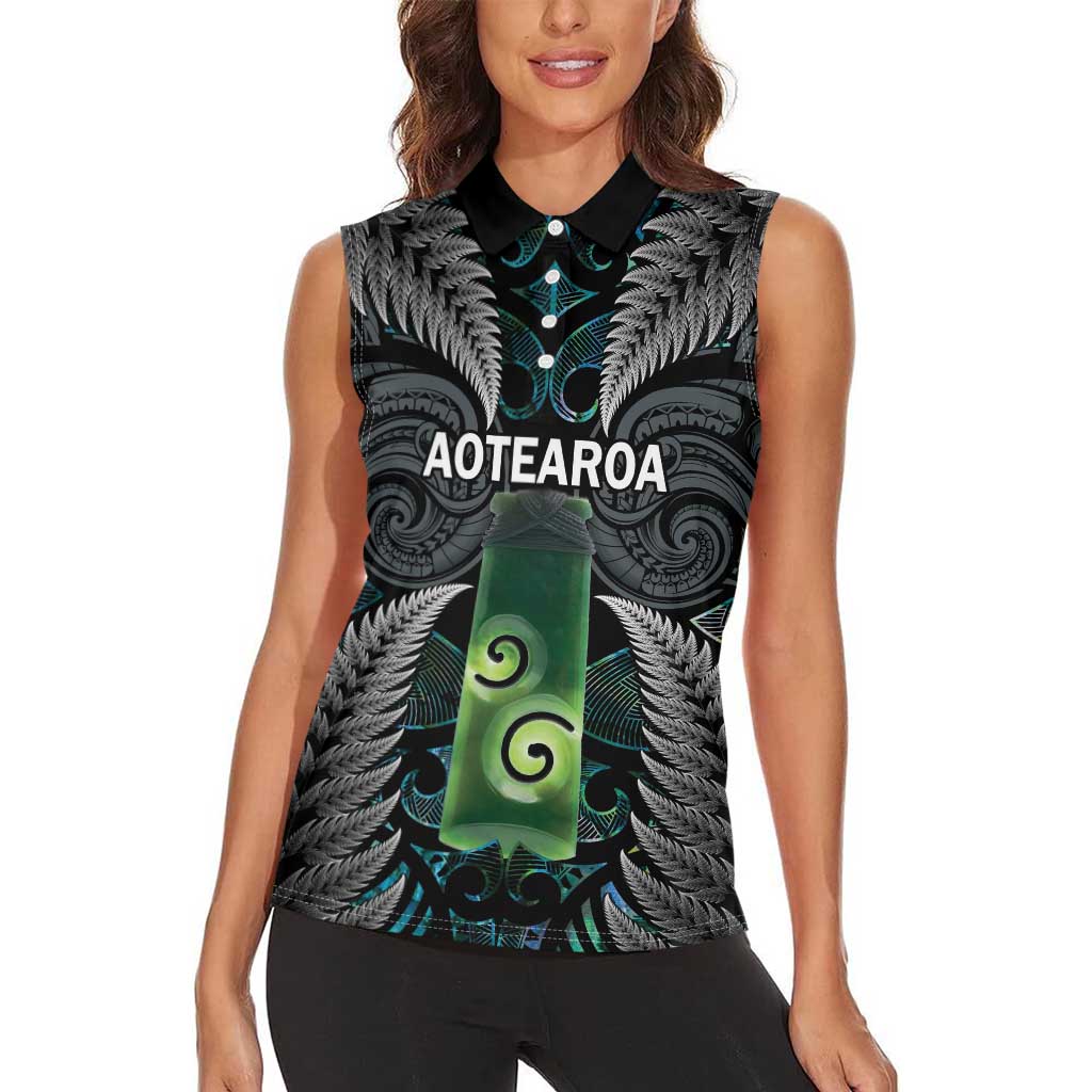 Personalised New Zealand Toki Women Sleeveless Polo Shirt Silver Fern Mix Aotearoa Maori Pattern LT14 - Polynesian Pride