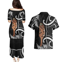 New Zealand Maripi Couples Matching Puletasi and Hawaiian Shirt Silver Fern Mix Aotearoa Maori Pattern LT14 - Polynesian Pride