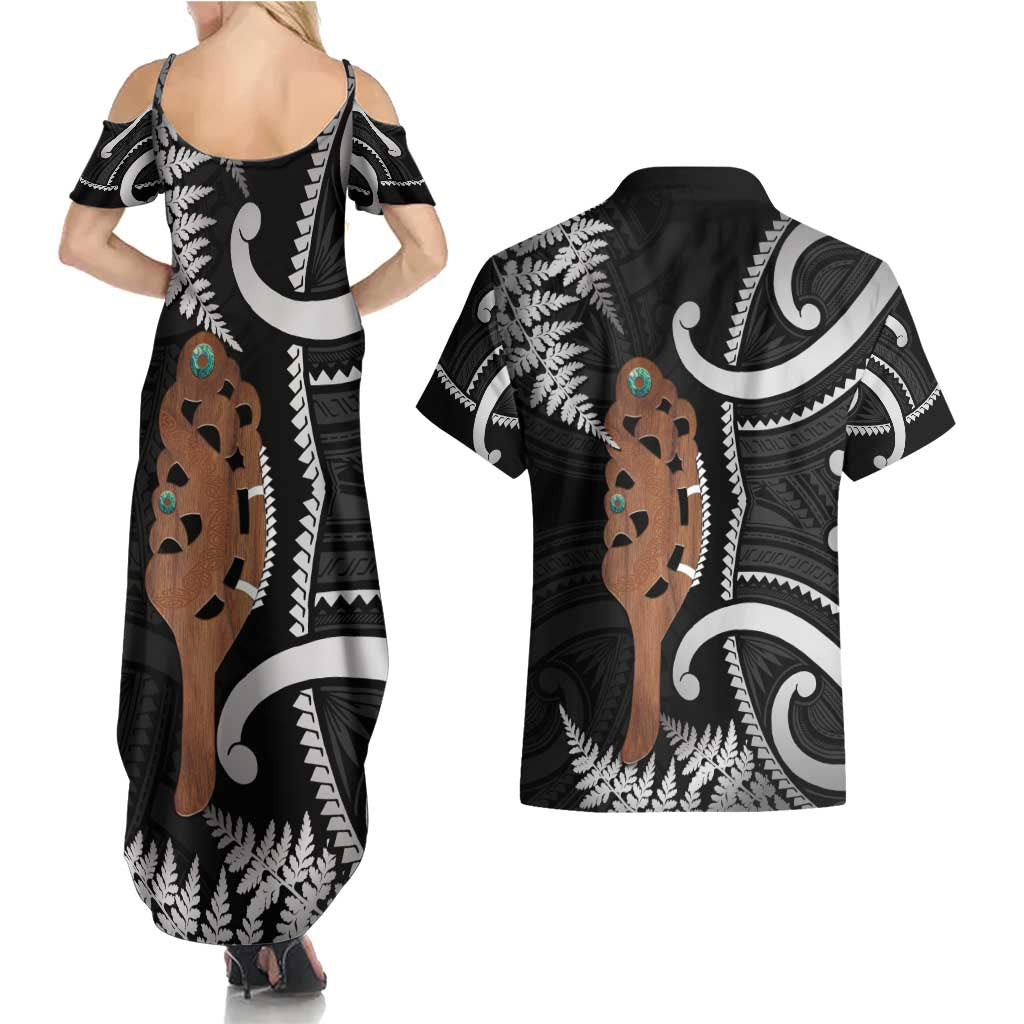 New Zealand Maripi Couples Matching Summer Maxi Dress and Hawaiian Shirt Silver Fern Mix Aotearoa Maori Pattern LT14 - Polynesian Pride