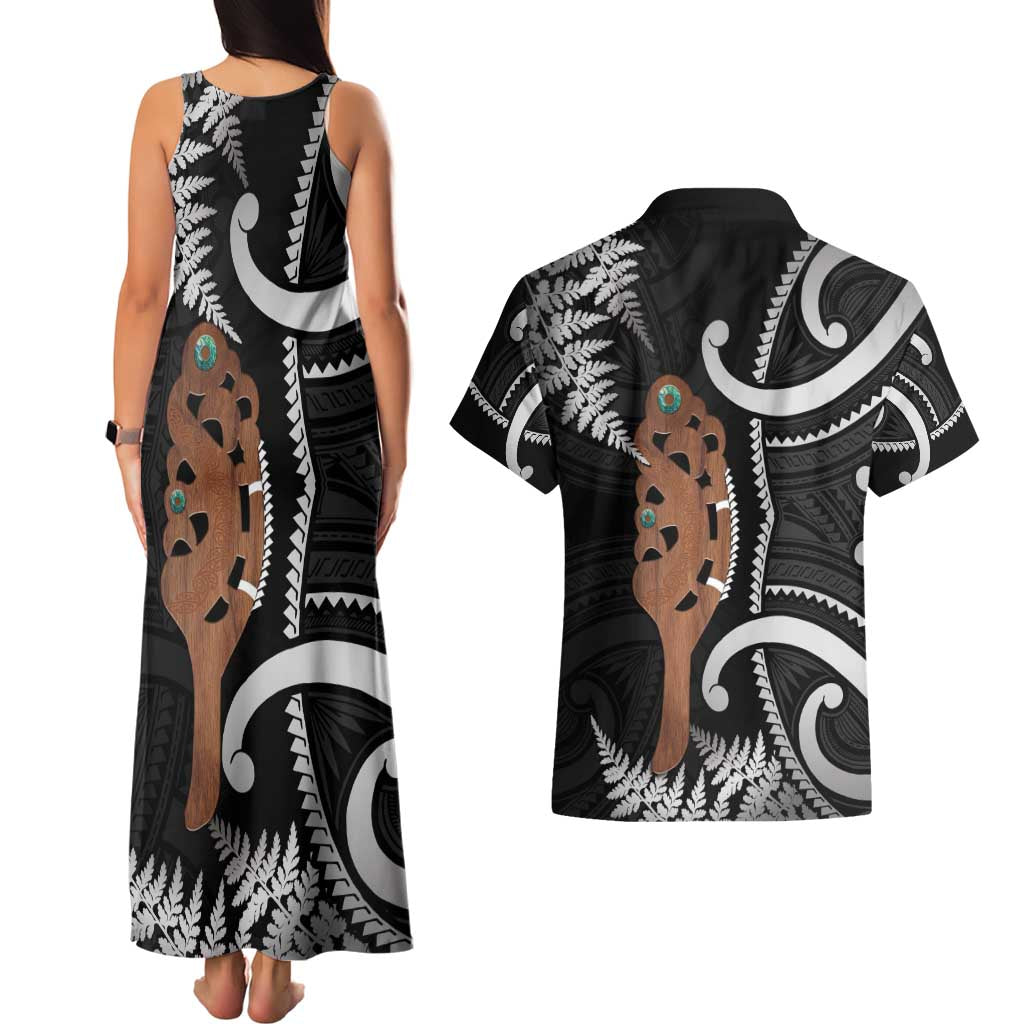 New Zealand Maripi Couples Matching Tank Maxi Dress and Hawaiian Shirt Silver Fern Mix Aotearoa Maori Pattern LT14 - Polynesian Pride