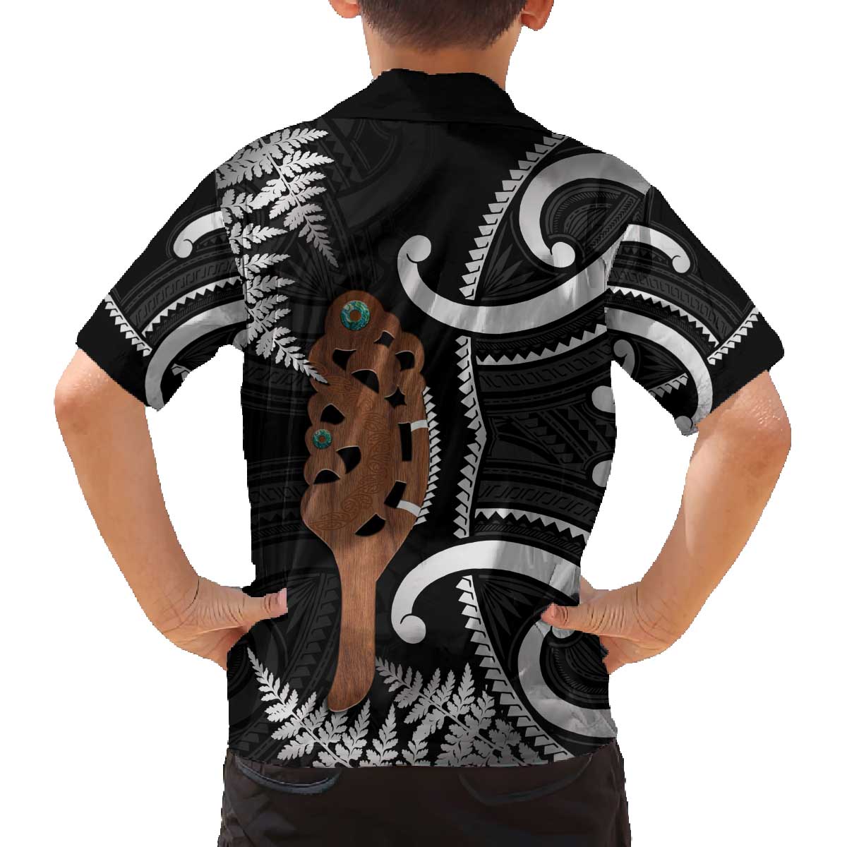 New Zealand Maripi Family Matching Off The Shoulder Long Sleeve Dress and Hawaiian Shirt Silver Fern Mix Aotearoa Maori Pattern LT14 - Polynesian Pride