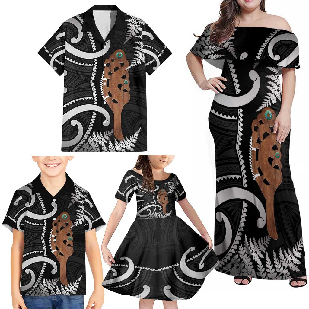 New Zealand Maripi Family Matching Off Shoulder Maxi Dress and Hawaiian Shirt Silver Fern Mix Aotearoa Maori Pattern LT14 - Polynesian Pride