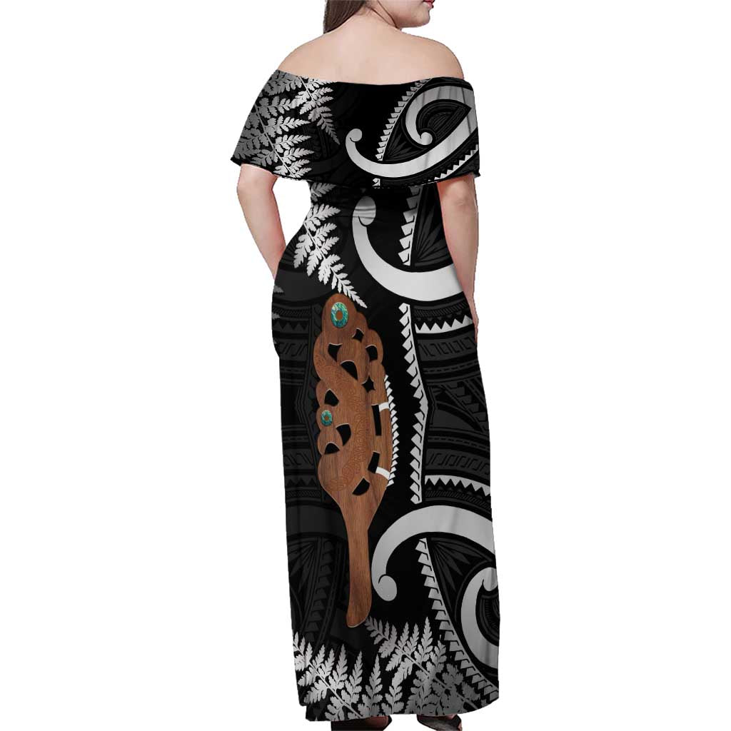 New Zealand Maripi Family Matching Off Shoulder Maxi Dress and Hawaiian Shirt Silver Fern Mix Aotearoa Maori Pattern LT14 - Polynesian Pride
