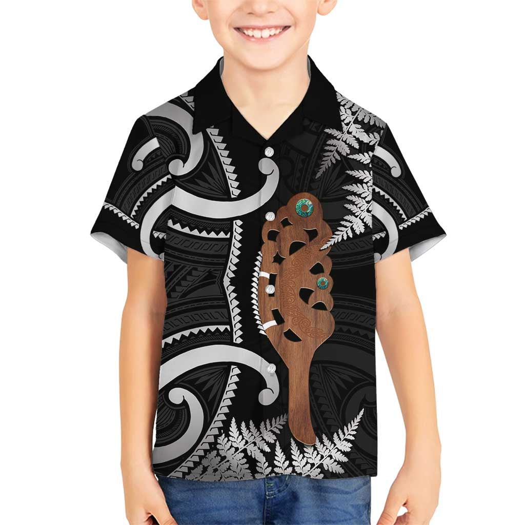 New Zealand Maripi Family Matching Off Shoulder Maxi Dress and Hawaiian Shirt Silver Fern Mix Aotearoa Maori Pattern LT14 Son's Shirt Black - Polynesian Pride