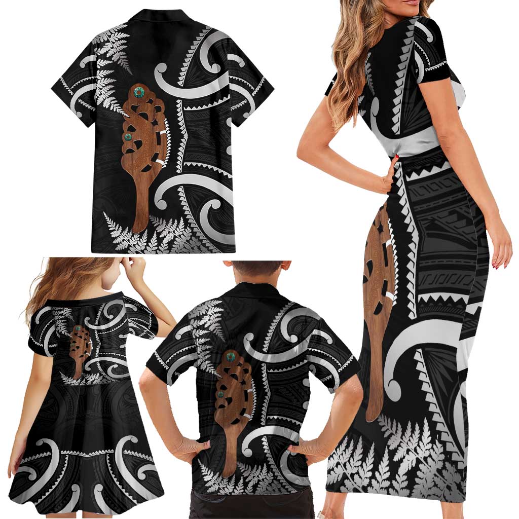 New Zealand Maripi Family Matching Short Sleeve Bodycon Dress and Hawaiian Shirt Silver Fern Mix Aotearoa Maori Pattern LT14 - Polynesian Pride