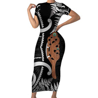 New Zealand Maripi Family Matching Short Sleeve Bodycon Dress and Hawaiian Shirt Silver Fern Mix Aotearoa Maori Pattern LT14 Mom's Dress Black - Polynesian Pride