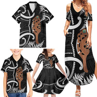 New Zealand Maripi Family Matching Summer Maxi Dress and Hawaiian Shirt Silver Fern Mix Aotearoa Maori Pattern LT14 - Polynesian Pride