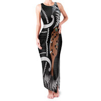 New Zealand Maripi Family Matching Tank Maxi Dress and Hawaiian Shirt Silver Fern Mix Aotearoa Maori Pattern LT14 Mom's Dress Black - Polynesian Pride