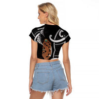 New Zealand Maripi Raglan Cropped T Shirt Silver Fern Mix Aotearoa Maori Pattern