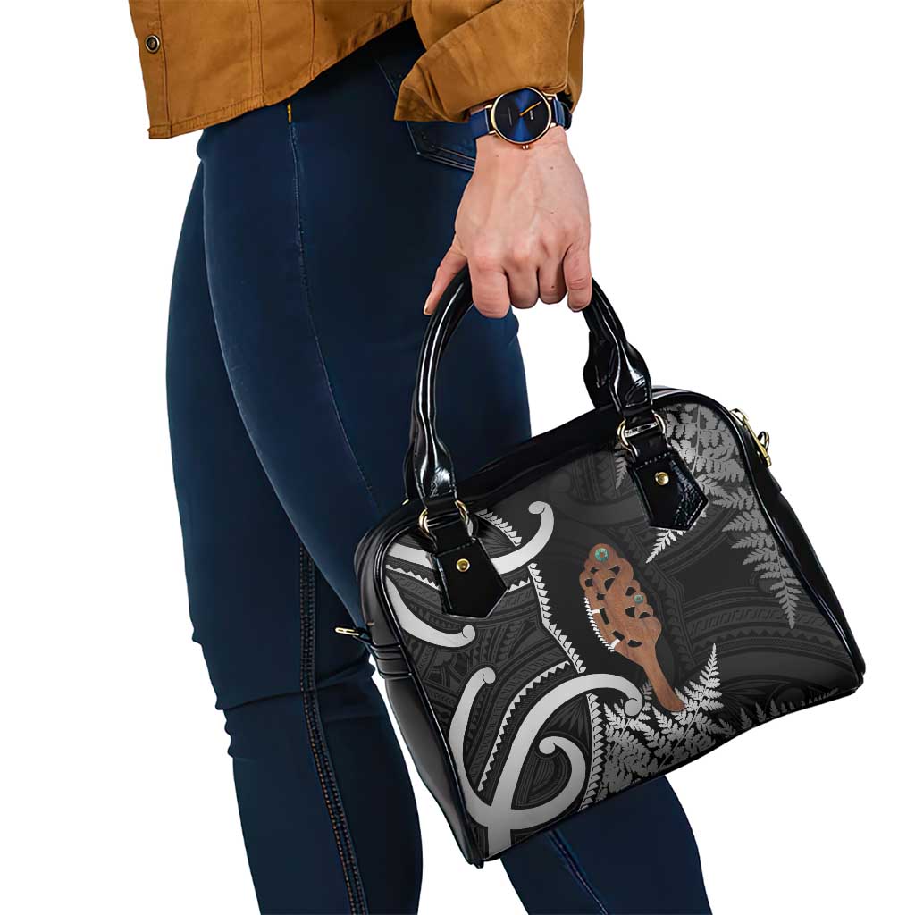 New Zealand Maripi Shoulder Handbag Silver Fern Mix Aotearoa Maori Pattern