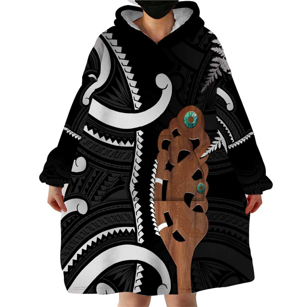 New Zealand Maripi Wearable Blanket Hoodie Silver Fern Mix Aotearoa Maori Pattern LT14 - Polynesian Pride