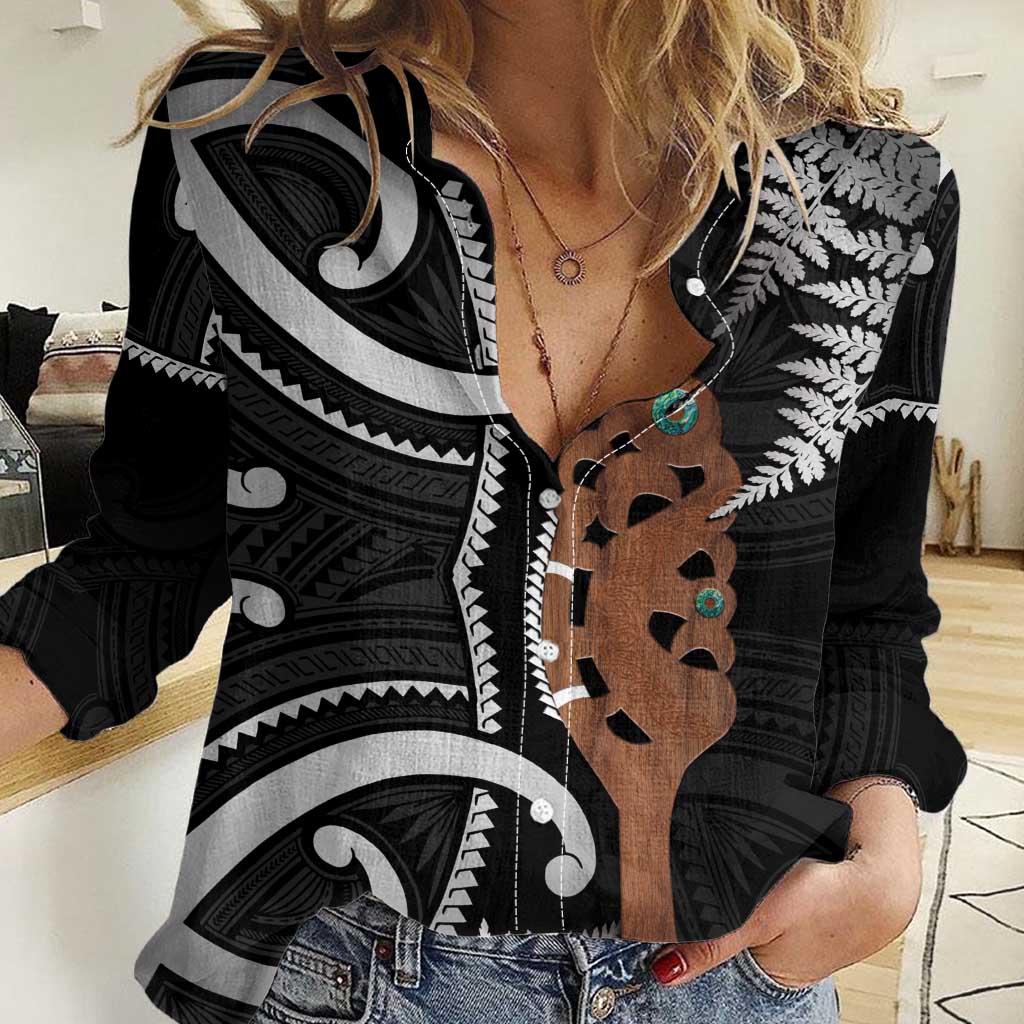 New Zealand Maripi Women Casual Shirt Silver Fern Mix Aotearoa Maori Pattern