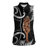 New Zealand Maripi Women Sleeveless Polo Shirt Silver Fern Mix Aotearoa Maori Pattern LT14 Female Black - Polynesian Pride