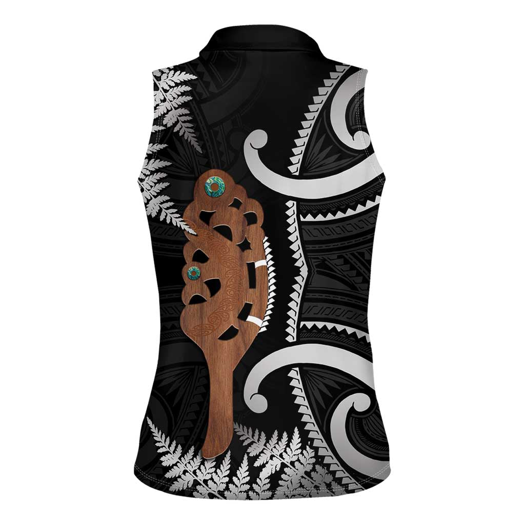 New Zealand Maripi Women Sleeveless Polo Shirt Silver Fern Mix Aotearoa Maori Pattern LT14 - Polynesian Pride