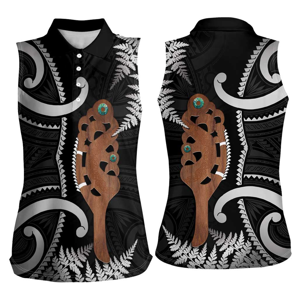 New Zealand Maripi Women Sleeveless Polo Shirt Silver Fern Mix Aotearoa Maori Pattern LT14 - Polynesian Pride