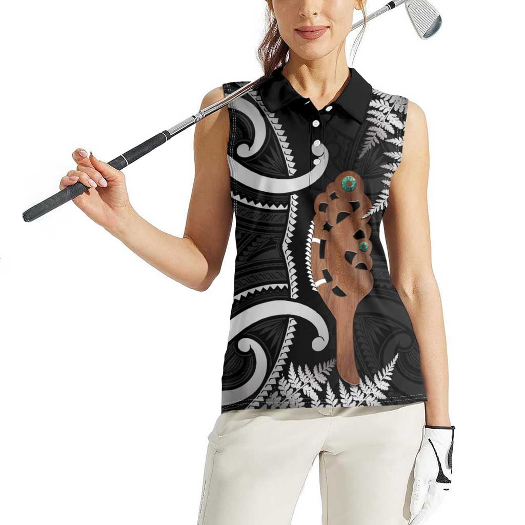 New Zealand Maripi Women Sleeveless Polo Shirt Silver Fern Mix Aotearoa Maori Pattern LT14 - Polynesian Pride