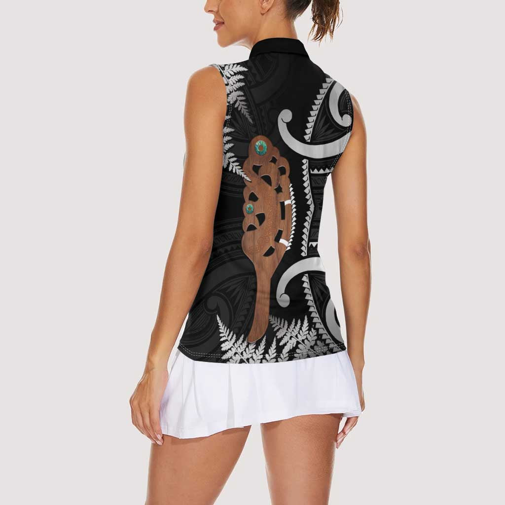 New Zealand Maripi Women Sleeveless Polo Shirt Silver Fern Mix Aotearoa Maori Pattern LT14 - Polynesian Pride