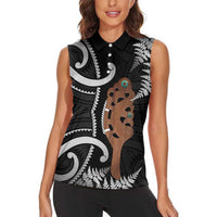New Zealand Maripi Women Sleeveless Polo Shirt Silver Fern Mix Aotearoa Maori Pattern LT14 - Polynesian Pride