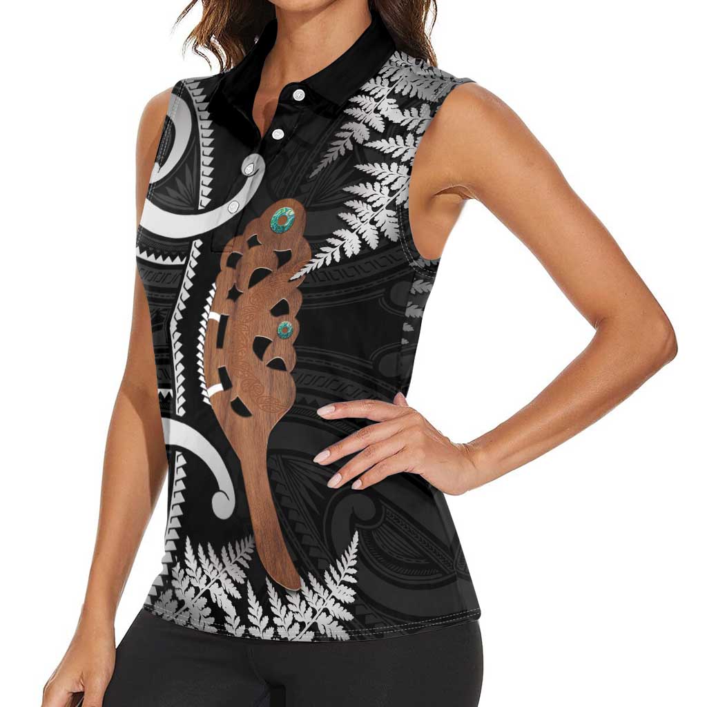 New Zealand Maripi Women Sleeveless Polo Shirt Silver Fern Mix Aotearoa Maori Pattern LT14 - Polynesian Pride