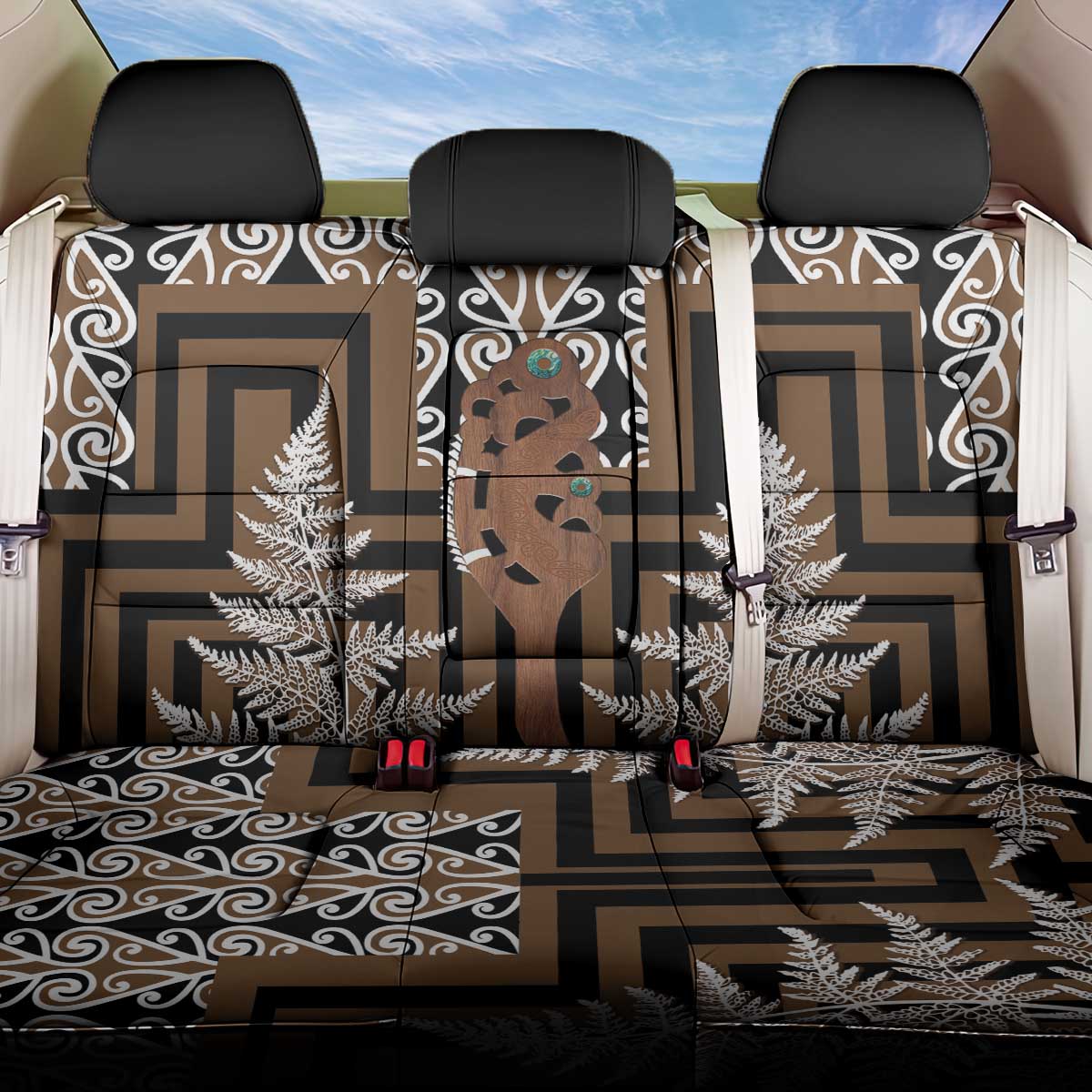 New Zealand Back Car Seat Cover Maori Maripi Knife With Poutama Art LT14 One Size Brown - Polynesian Pride